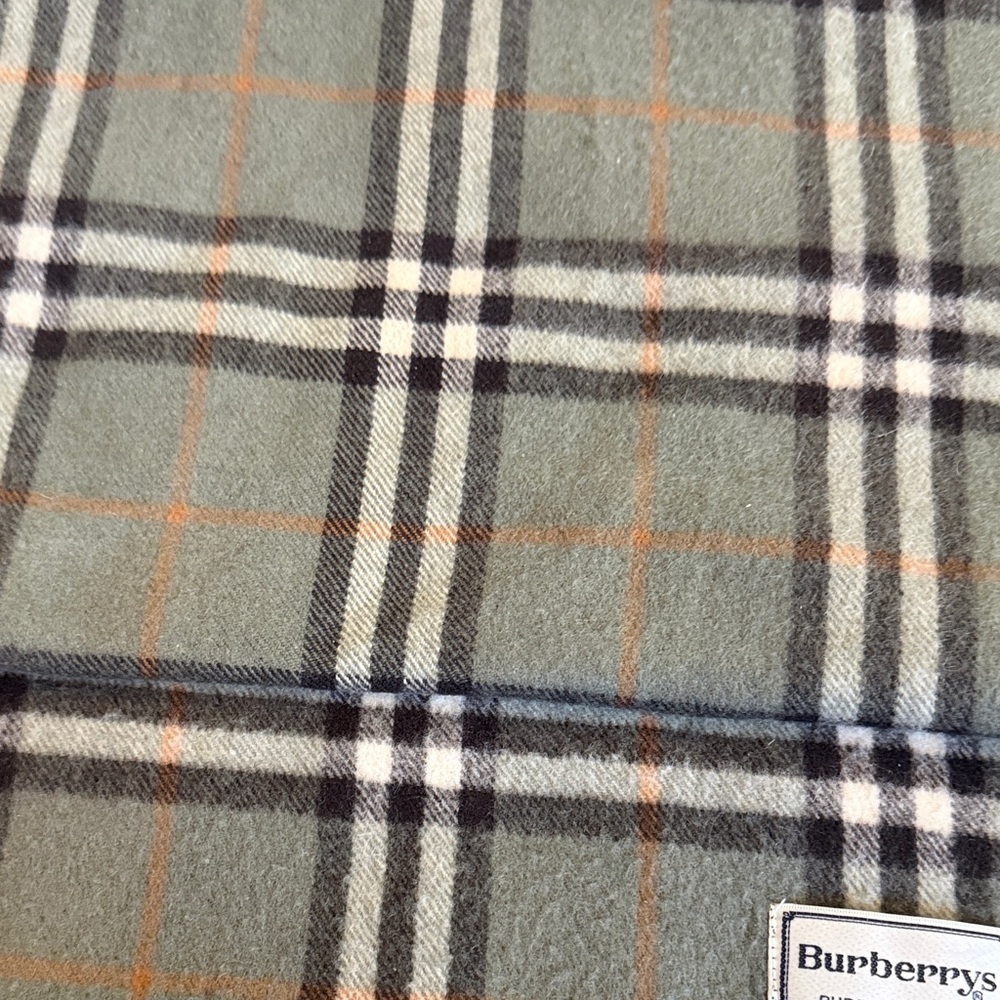 Vintage Burberrys light Olive and Orange Plaid Cashmere Scarf - Picture 5 of 10